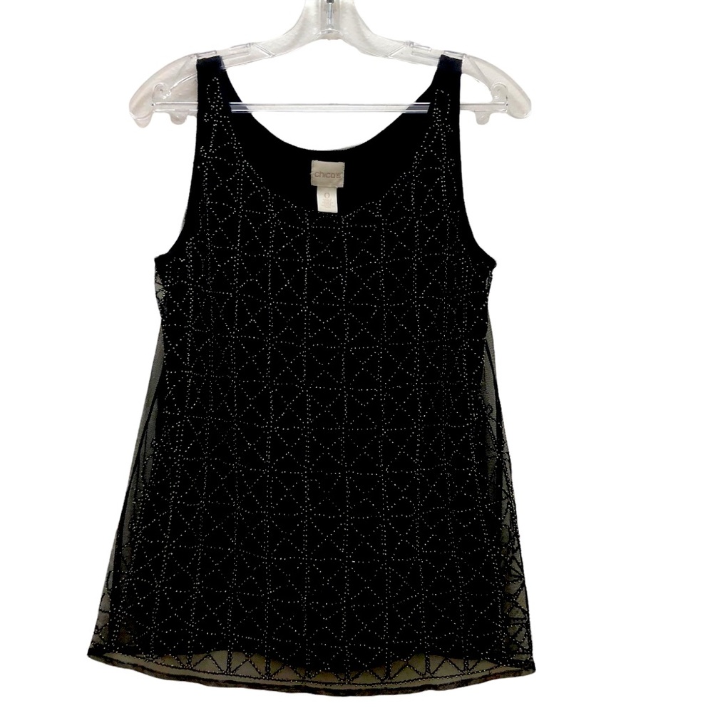 Chico's Studded Beaded Embellished Tank Top Women's Size 0 Black